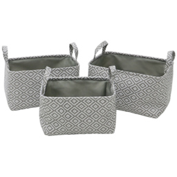 JVL Argyle Grey Rectangular Paper Storage Baskets with Handles 3 Pack