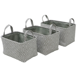 JVL Argyle Grey Rectangular Paper Storage Baskets with Handles 3 Pack - thumbnail 3