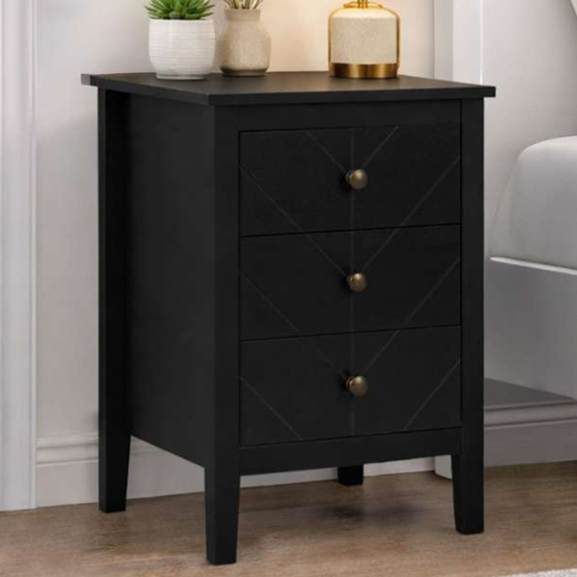 Birlea Emerson Black 3 Drawer Bedside Table - image 1