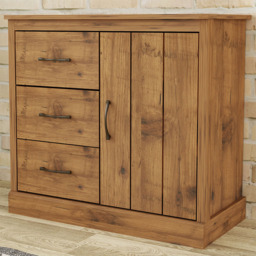 Camford Oak Single Door 3 Drawer Compact Sideboard
