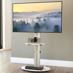 AVF Eno Single Shelf Silver and White Glass Pedestal TV Unit