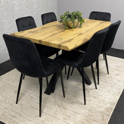 Kosy Koala 6 Seater Velvet Wooden Rectangle Dining Set Black - thumbnail 1