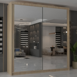 M N Furniture Modern Gala 2 Door Oak Mirrored Sliding Wardrobe 180cm