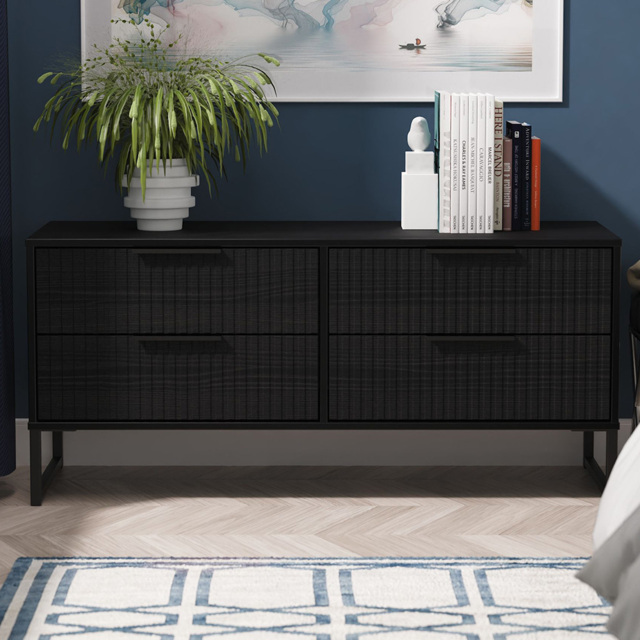 Crowndale Fluted 4 Drawer Black Ash Bed Box Ready Assembled - image 1