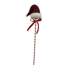 Candy Cane Lane Red and White Glitter Santa Hat Pick Christmas Decoration - thumbnail 2