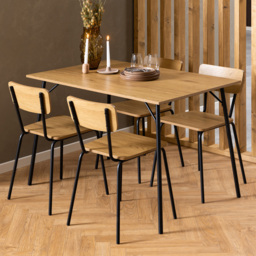 Florence Peru Black Steel and Oak 4 Seater Dining Set