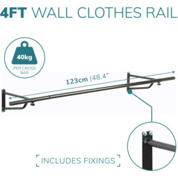 House of Home Black Wall-Mounted Clothes Rail 4ft - thumbnail 4