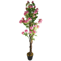 Leaf Artificial Large Pink Rose Tree in Pot 150cm