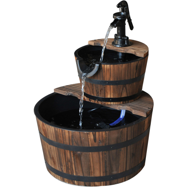 Outsunny 2 Tier Wooden Water Feature Garden Decoration - image 1