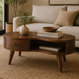 Artisan Furniture Chestnut Single Drawer Single Shelf Solid Wood Wave Coffee Table