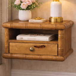 Artisan Furniture Bamboo Amber Oak Single Drawer Single Shelf Solid Wood Open Bedside Table