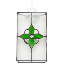 Happy Homewares Traditional Clear Glass Tiffany Style Ceiling Pendant Shade with Green Panels