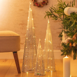 Marco Paul Silver LED Sparkly Tree Obelisk Decoration 3 Pack - thumbnail 1