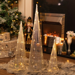 Marco Paul Silver LED Sparkly Tree Obelisk Decoration 3 Pack - thumbnail 2