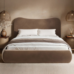 SOLACE+CO Ember Chocolate Double Velvet Ottoman Bed