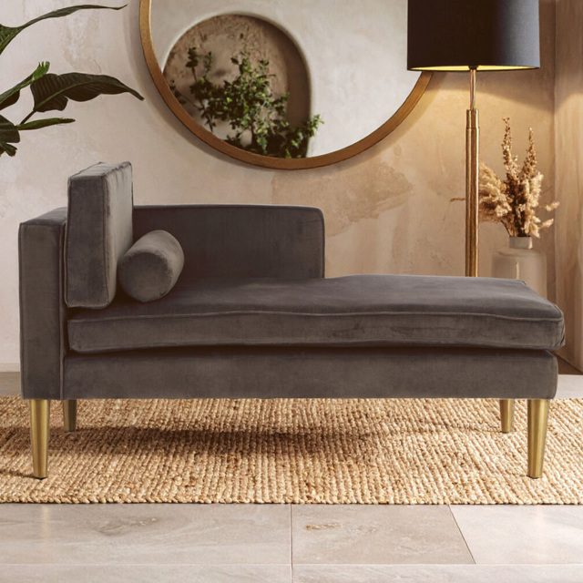 Premier Housewares Louxor Grey Velvet Left Hand Chaise Longue Sofa - image 1