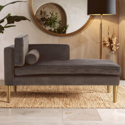 Premier Housewares Louxor Grey Velvet Left Hand Chaise Longue Sofa - thumbnail 1