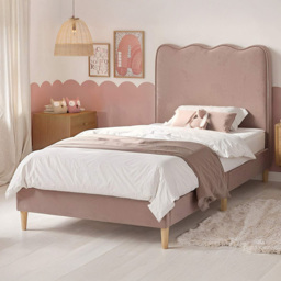 Flair Ellis Pink Velvet Single Bed Frame with Cloud Headboard - thumbnail 1