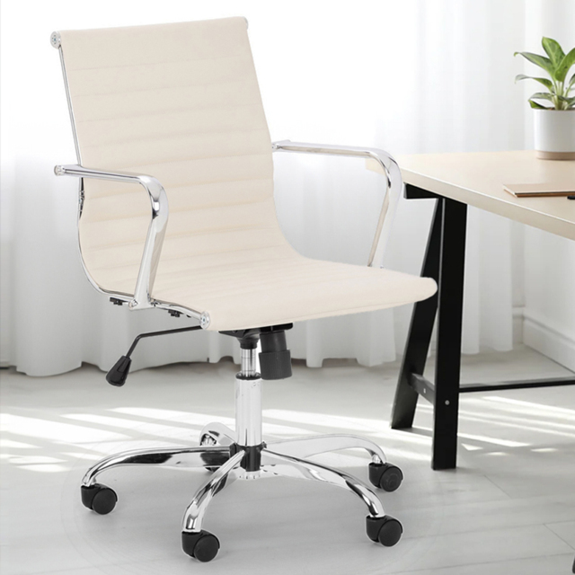 Julian Bowen Gio Ivory and Chrome Faux Leather Swivel Office Chair - image 1
