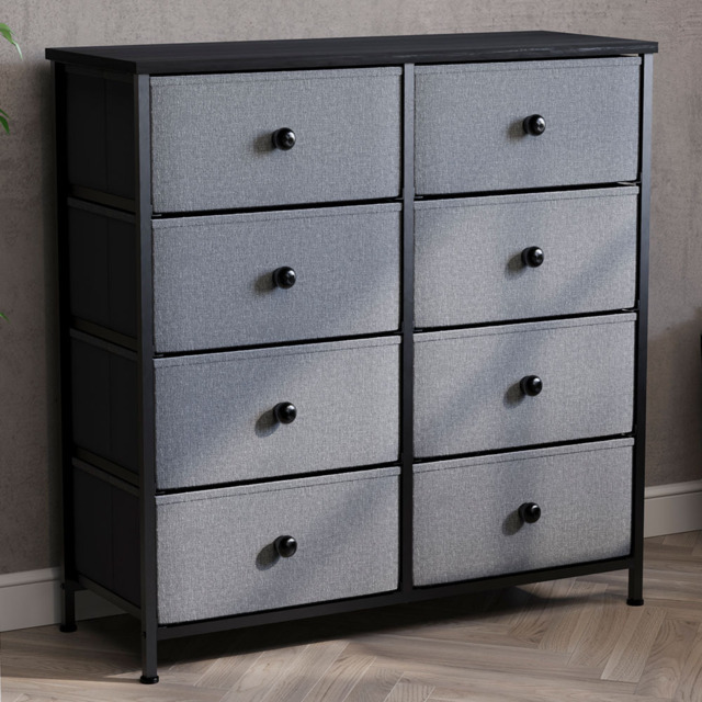 Vida Designs Chorley Grey and Black Fabric 8 Drawer Chest of Drawer - image 1