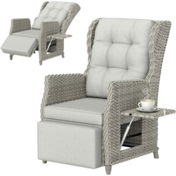 Outsunny Light Grey Rattan Garden Recliner Chair with Flip Table - thumbnail 2