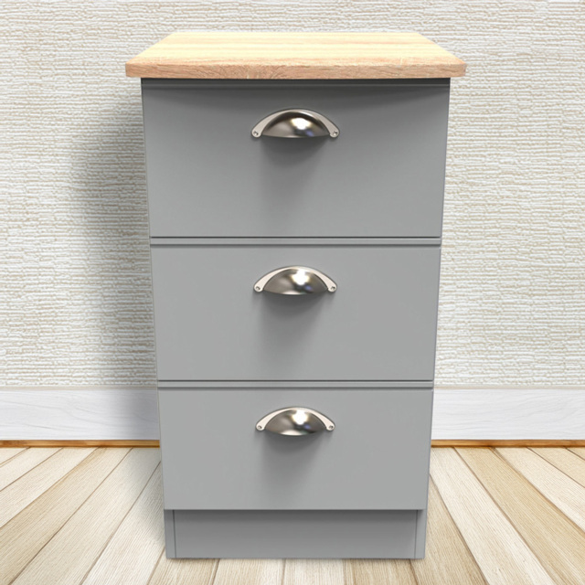 Crowndale Victoria Dusk Grey and Oak 3 Drawer Bedside Cabinet - image 1