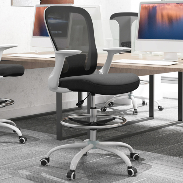 Portland Black and White Mesh Draughtsman Drafting Office Chair - image 1