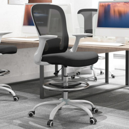 Portland Black and White Mesh Draughtsman Drafting Office Chair