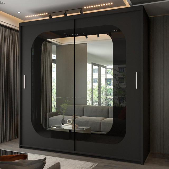 Sliding Wardrobes 4U Chelsea Black 2 Door Central Curved Mirrored Wardrobe - image 1