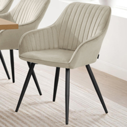 tectake Marilyn Cream Black Quilted Velvet Dining Chair Set of 2