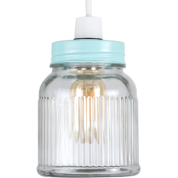 ValueLights Duck Egg Blue Ribbed Pattern Glass Jar Pendant Shade - thumbnail 1