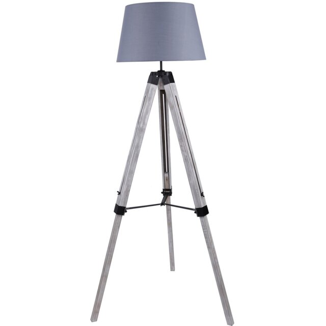 Linen Grey Washed Wood Tripod Floor Lamp - image 1