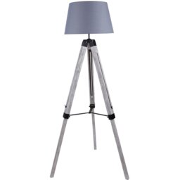 Linen Grey Washed Wood Tripod Floor Lamp