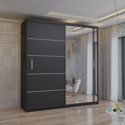 M N Furniture Venece 2 Door Black Mirrored Sliding Wardrobe 150cm - thumbnail 4