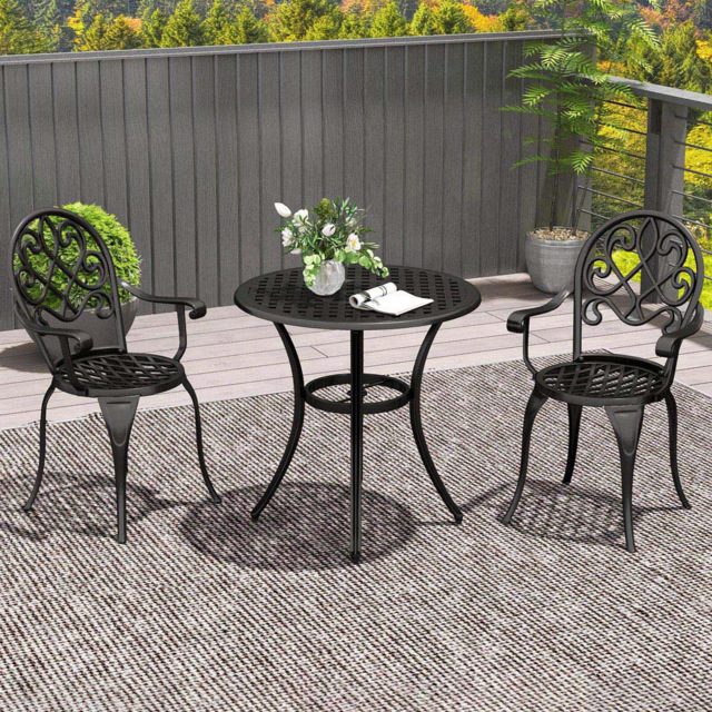 Outsunny 2 Seater Black Aluminium Outdoor Coffee Table Set - image 1