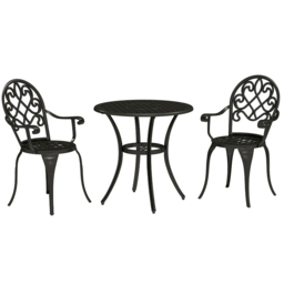 Outsunny 2 Seater Black Aluminium Outdoor Coffee Table Set - thumbnail 2