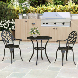 Outsunny 2 Seater Black Aluminium Outdoor Coffee Table Set - thumbnail 3