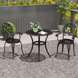 Outsunny 2 Seater Black Aluminium Outdoor Coffee Table Set