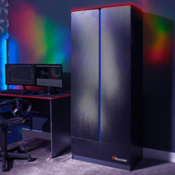 X Rocker Carbon-Tek Grey and Blue 2 Door Wardrobe with Neo Fibre LED Lights - thumbnail 2