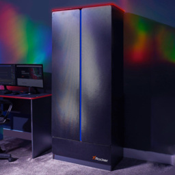 X Rocker Carbon-Tek Grey and Blue 2 Door Wardrobe with Neo Fibre LED Lights