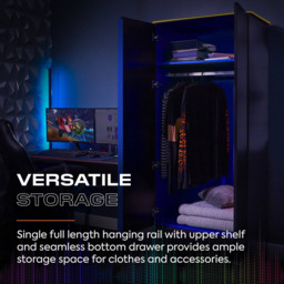 X Rocker Carbon-Tek Grey and Blue 2 Door Wardrobe with Neo Fibre LED Lights - thumbnail 4