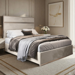 Bentley Silver Super King Size Velvet Upholstered Metal Bed Frame with Panelled Headboard