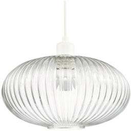 Happy Homewares Ribbed Glass Clear Transparent Line Oval Pendant Lamp Shade - thumbnail 1