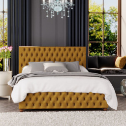 Laurence Llewelyn Bowen Seren Super King Size Ochre Plush Velvet Ottoman Bed