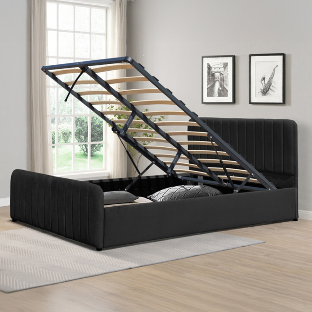 Comfy Living King Size Black Brushed Velvet Ottoman Bed Frame - image 1