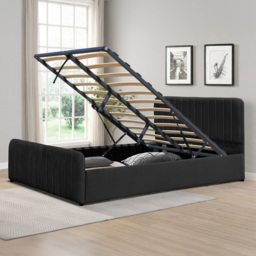 Comfy Living King Size Black Brushed Velvet Ottoman Bed Frame