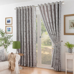 Alan Symonds Chenille Jacquard Lined Ring Top Eyelet Curtains Silver 168 x 137cm