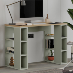 Decortie Colmar Oak and Ash Green 6 Shelf Computer Desk - thumbnail 1