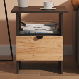 Crowndale Bora Single Drawer Single Shelf Gold Craft Oak and Graphite Lamp Table Ready Assembled