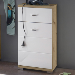Julian Bowen Single Door Single Drawer White and Oak Storage Cabinet